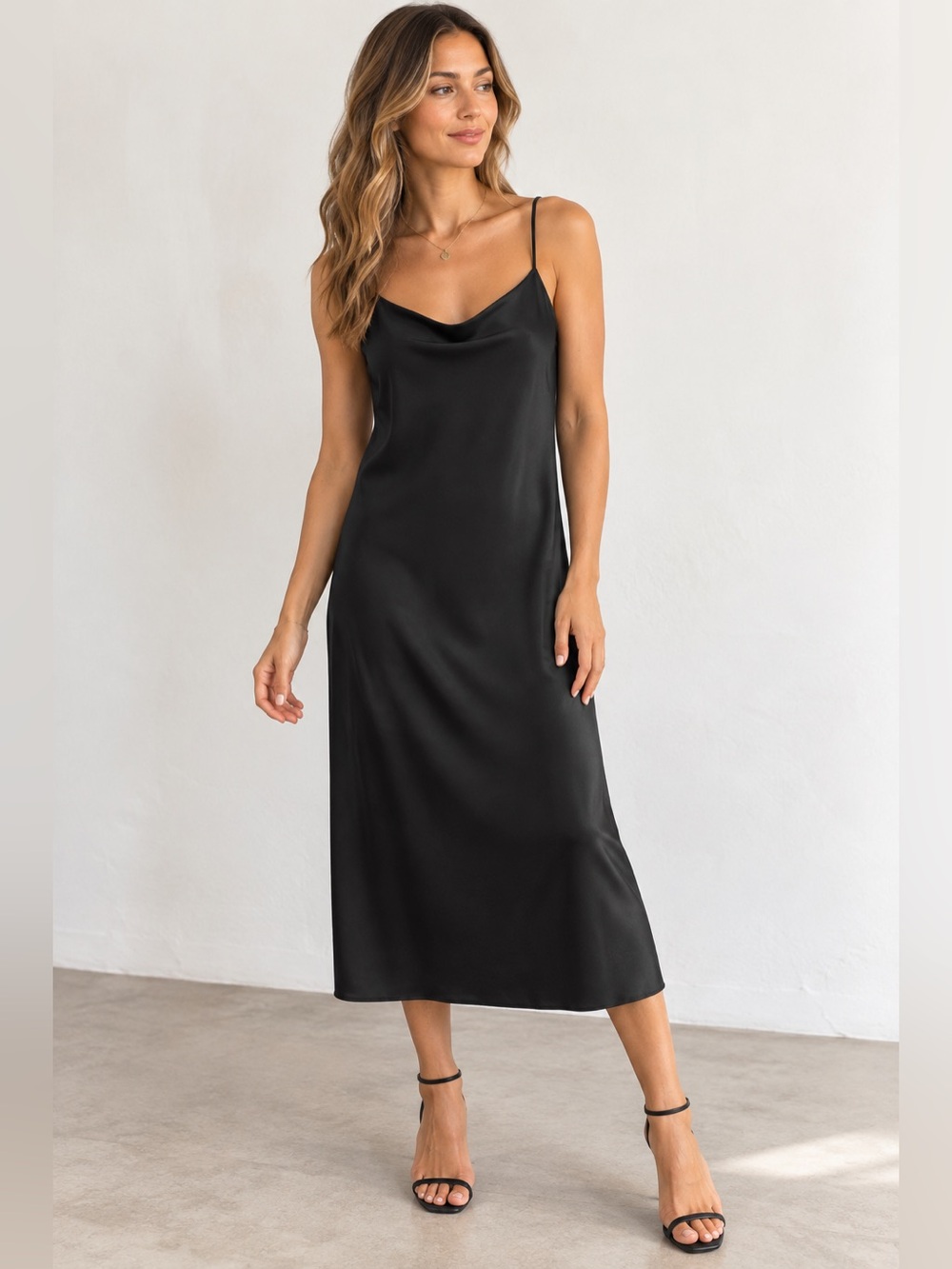 J.Crew Black Cowl Neck Slip Midi Dress Spaghetti Strap Size 14